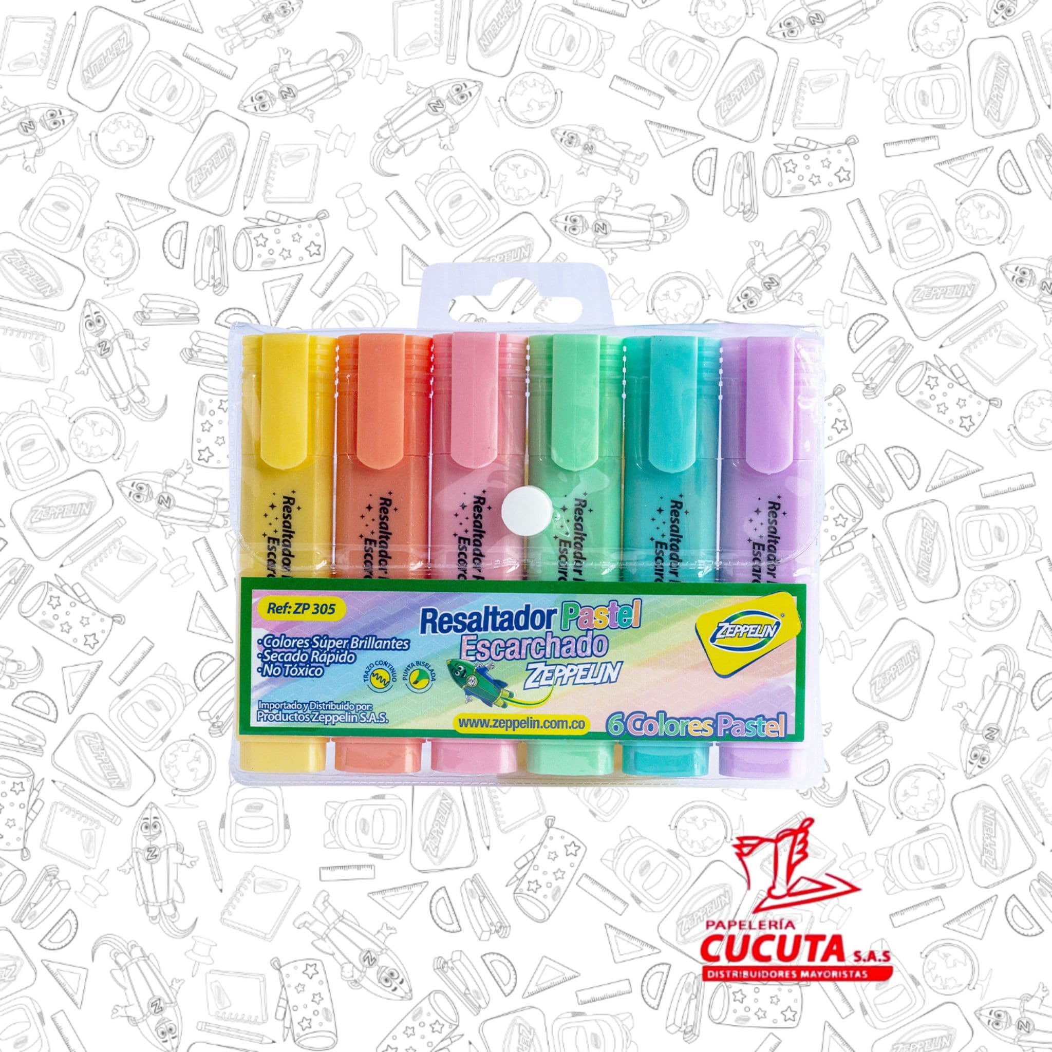 RESALTADOR PASTEL ESCARCHADO X 6 ZP 305 ZEPPELIN