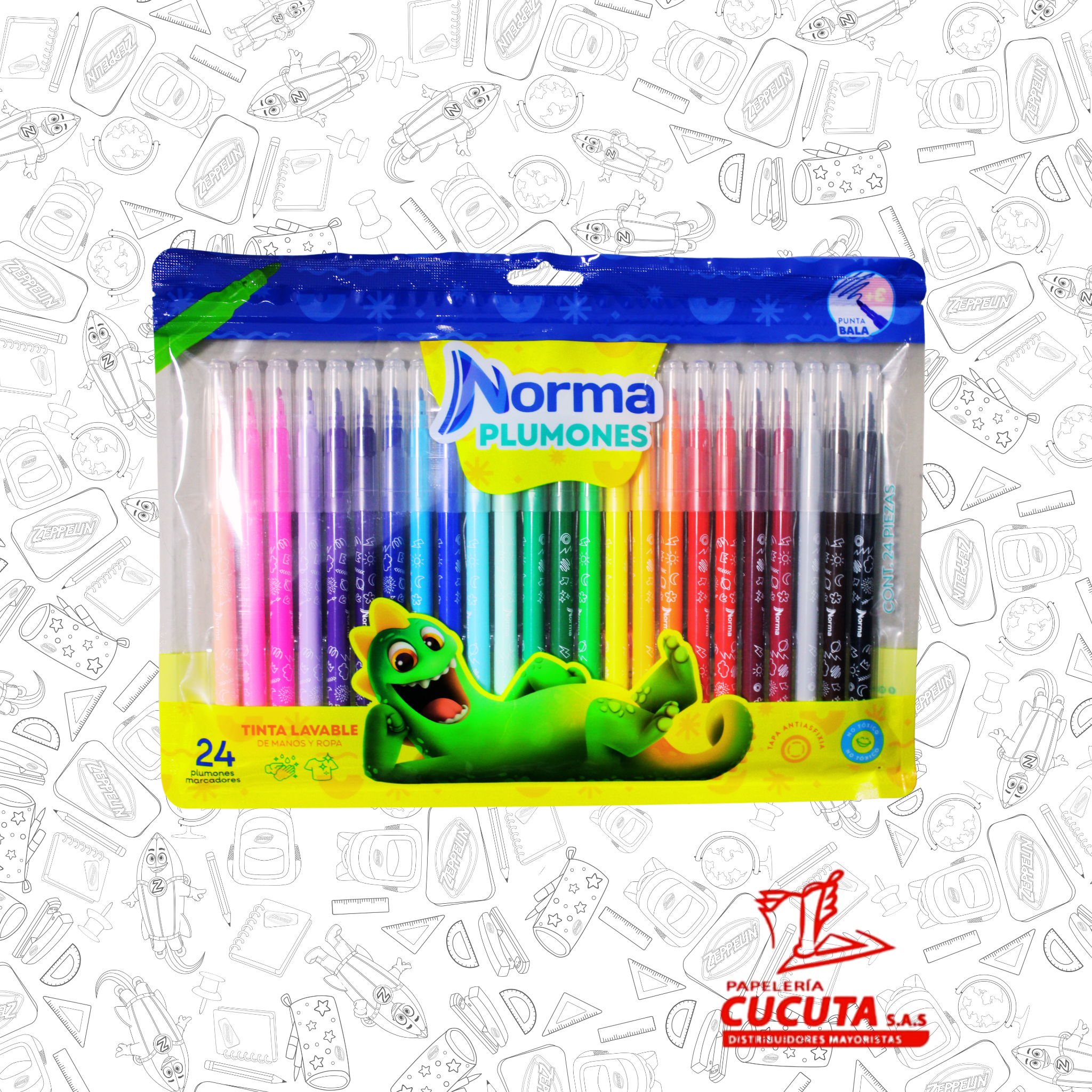 PLUMONES LAVABLES PUNTA BALA X 24 NORMA