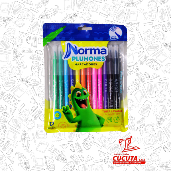 PLUMONES LAVABLES PUNTA BALA X 12 NORMA