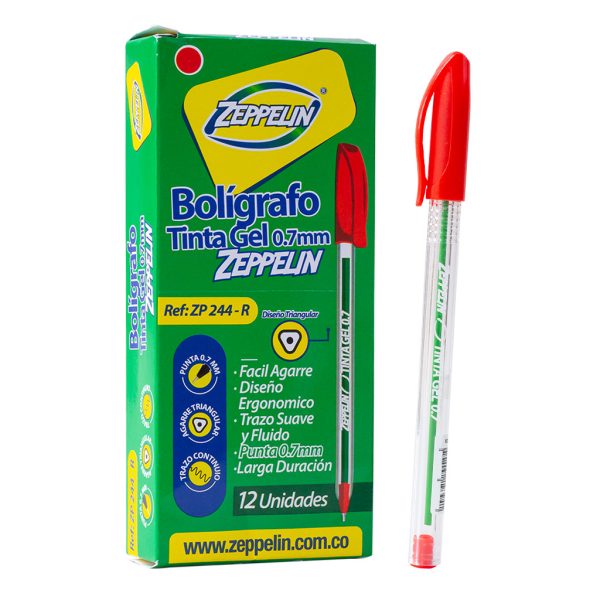 BOLIGRAFO GEL ZEPPELIN 0.7 ZP 244 NEGRO ROJO AZUL